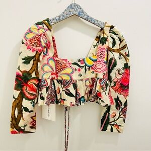 NWT Alix of Bohemia Lila Canary Peplum Top XS crop floral boho